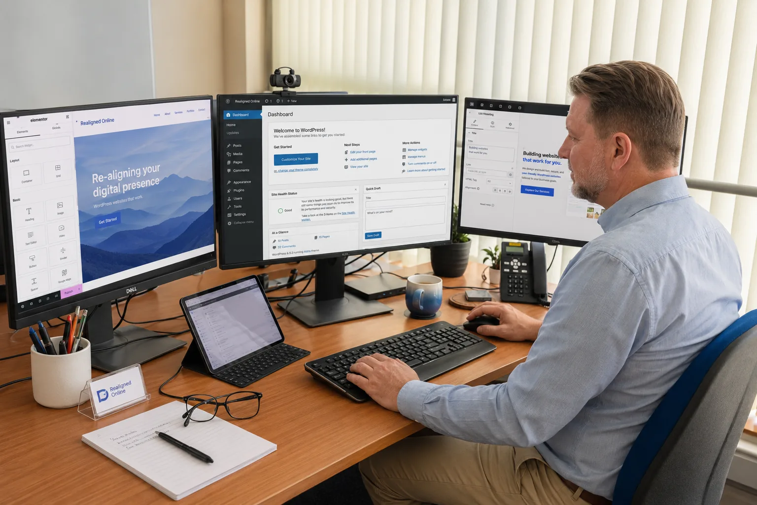 Chris Eastwood working on a WordPress website at his desk